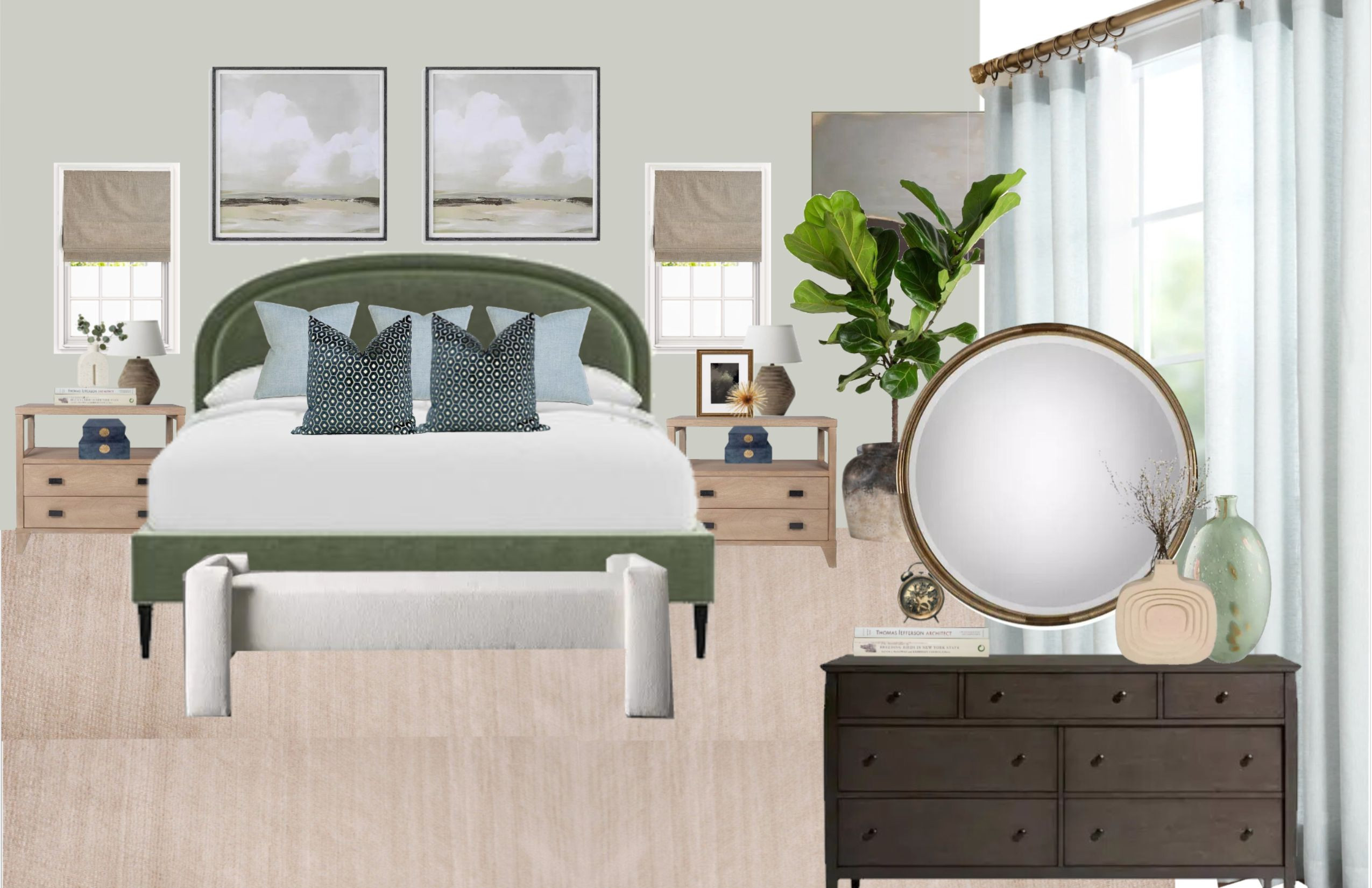 Get this spring-inspired tranquil bedroom look for less with a dreamy upholstered headboard and nice wide nightstands!

#beachinspired #bedroomdecor #homedecor #home #upholsteredheadboard #velvetpillow 

 #LTKHome #LTKSaleAlert #LTKStyleTip