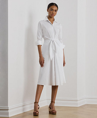 Women's Tie-Front Cotton-Blend Shirtdress | Macy's