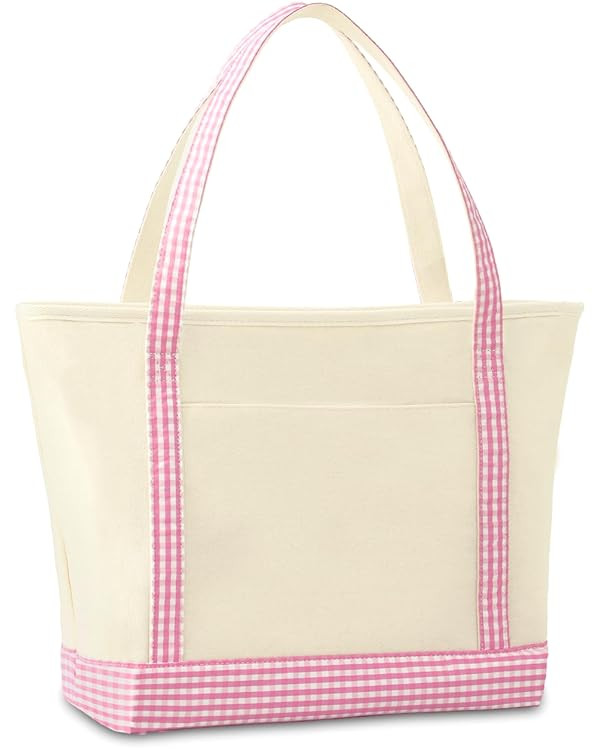 Tote Bag for Women,Canvas Gingham Handbag with Zipper and Pockets,Shoulder Bag for Work Travel Be... | Amazon (US)