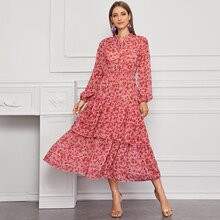 Allover Floral Print Layered Hem Dress | SHEIN