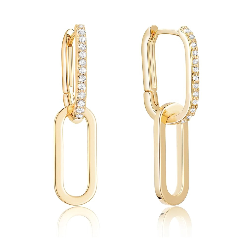 18K Gold Plated Paperclip Earrings For Women Trendy Chain Link Earrings Gold Statement Square Hoo... | Amazon (US)