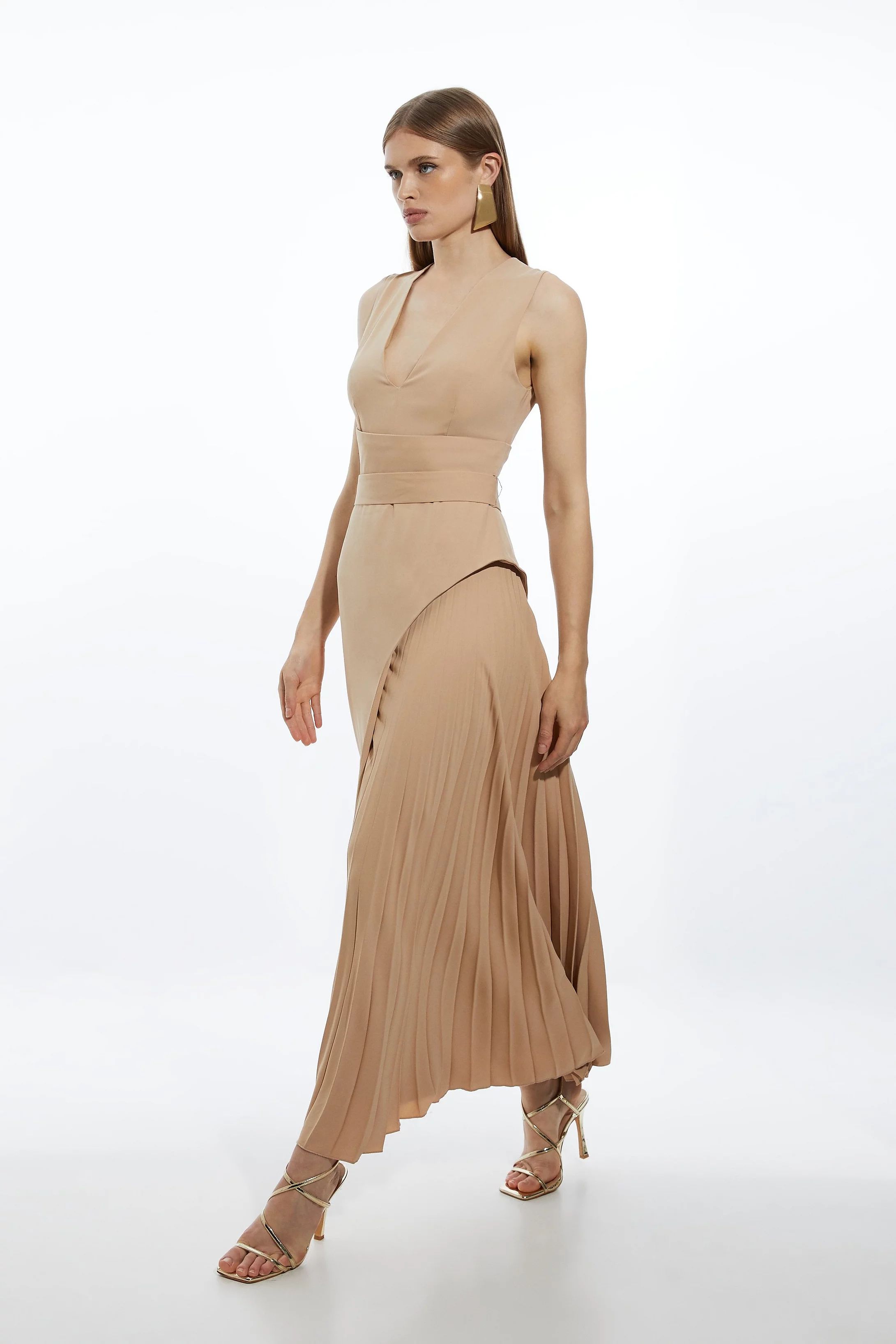 Soft Tailored Side Pleated Midi Dress | Karen Millen UK + IE + DE + NL