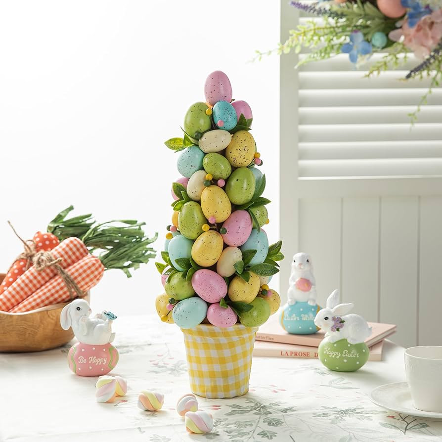 Glitzhome 16" H Easter Eggs Table Tree Decor Cute Colored Tabletop Centerpiece, Spring Festival H... | Amazon (US)