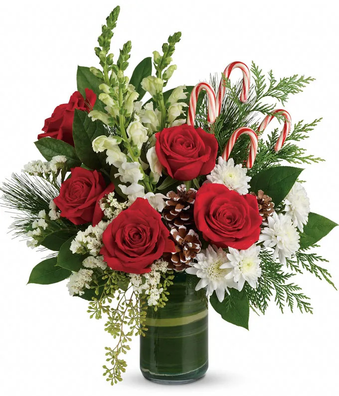Red, Green & Candy Cane Bouquet | From You Flowers