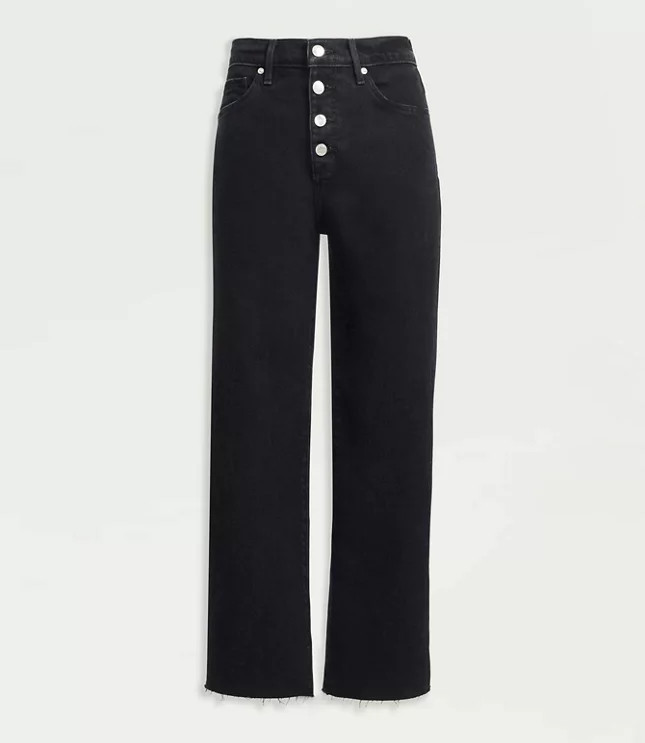 High Rise Wide Leg Crop Jeans in Washed Black Wash | LOFT