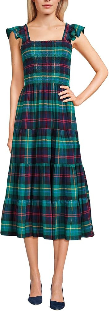 Lands' End Women's Chambray Smocked Dress with Ruffle Straps | Amazon (US)