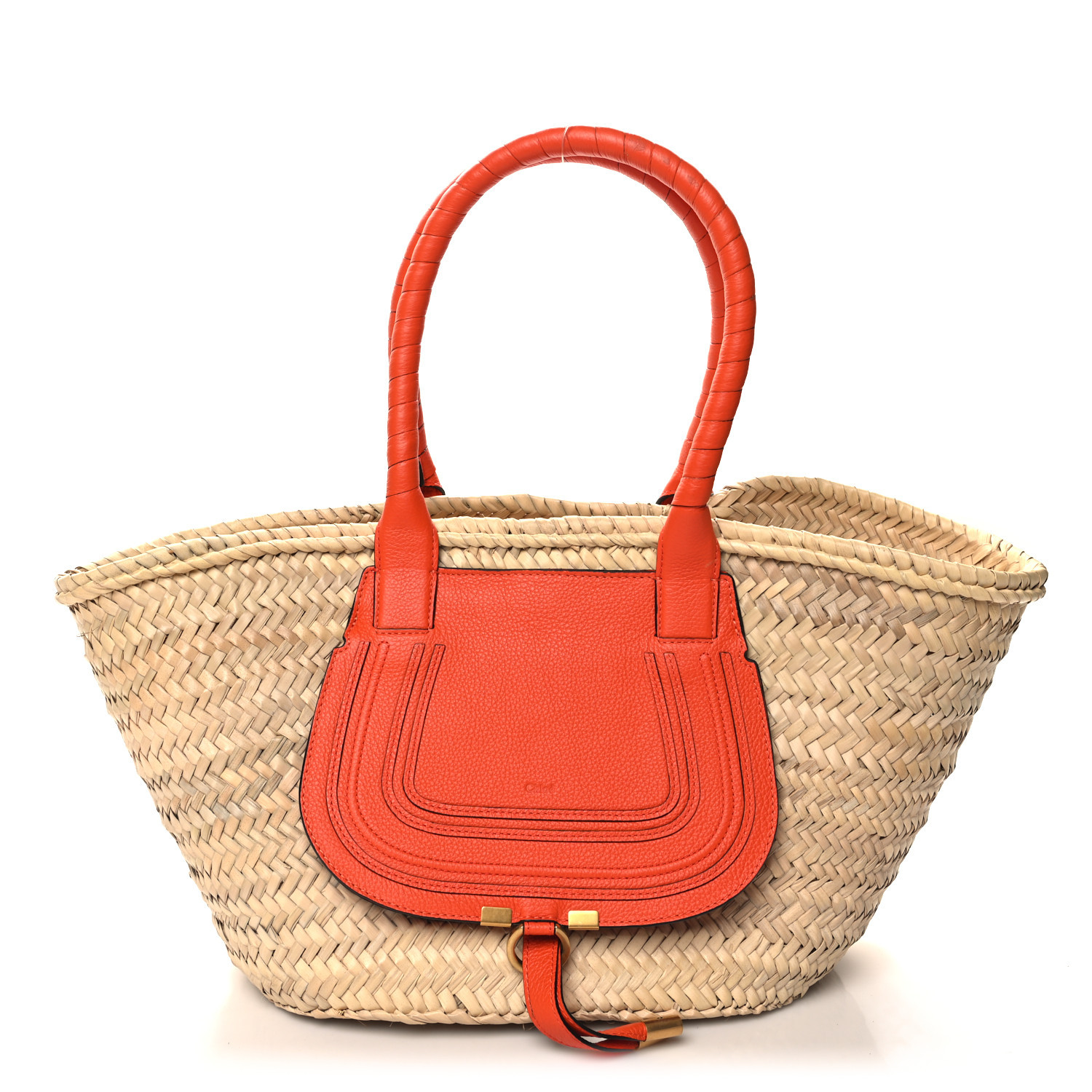 Raffia Small Grain Calfskin Medium Marcie Basket Orange | FASHIONPHILE (US)
