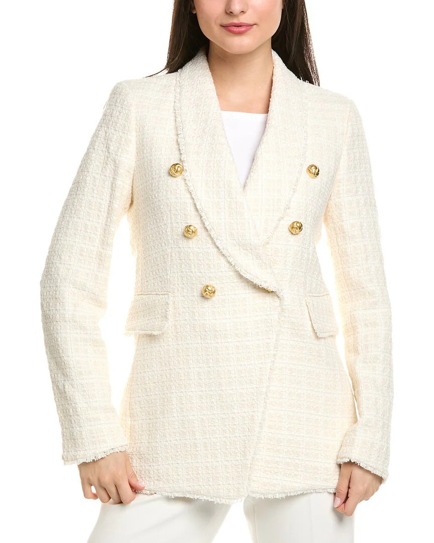 Elie Tahari Tweed Double-Breasted Linen-Blend Blazer | Shop Simon