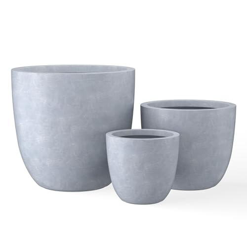 Kante 18",14",10" Dia Concrete Round Planters (Set of 3), Outdoor Indoor Large Planter Pots with Drainage Hole and Rubber Plug for Home Patio Garden, Slate Gray | Amazon (US)