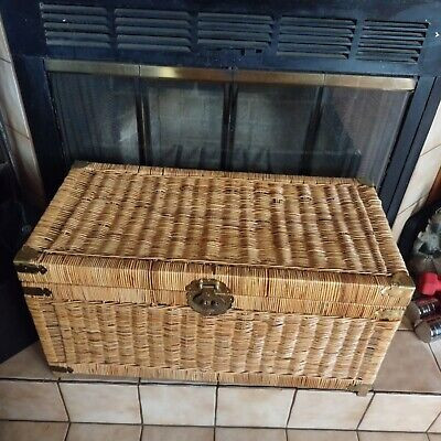 Vintage Chinoiserie Asian Style Wicker Trunk Chest Brass Hardware 32"W 17"H 16"D | eBay US