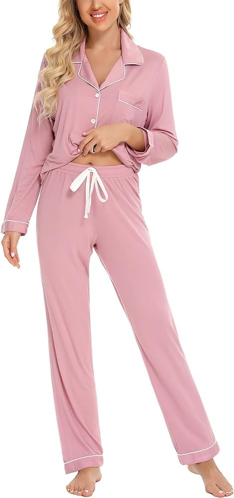 Pajama Sets for Women Soft Button Down PJS Long Sleeve Shirt Pajama Pants Sleepwear S-XXL | Amazon (US)