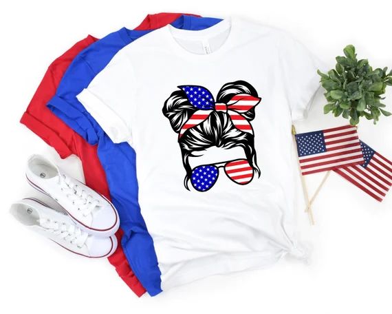 American Girl Shirt Messy Bun Hair Shirt 4th of July Shirt | Etsy | Etsy (US)