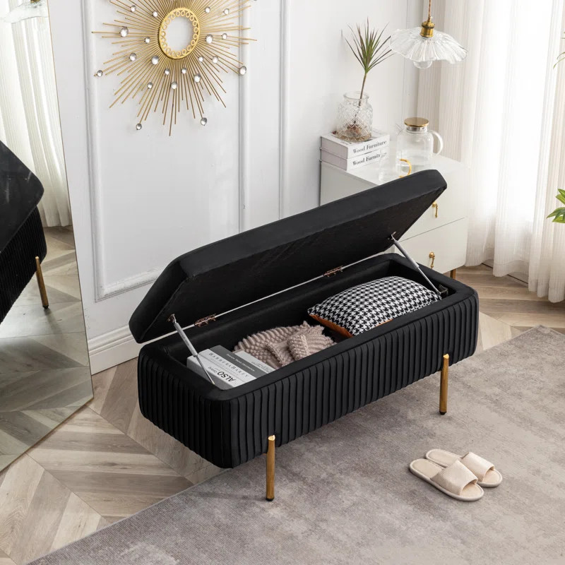 Miajah Velvet Upholstered Flip Top Storage Bench | Wayfair North America