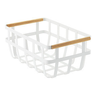 Yamazaki Tosca Basket w/ Wooden Handles Black/Natural | The Container Store