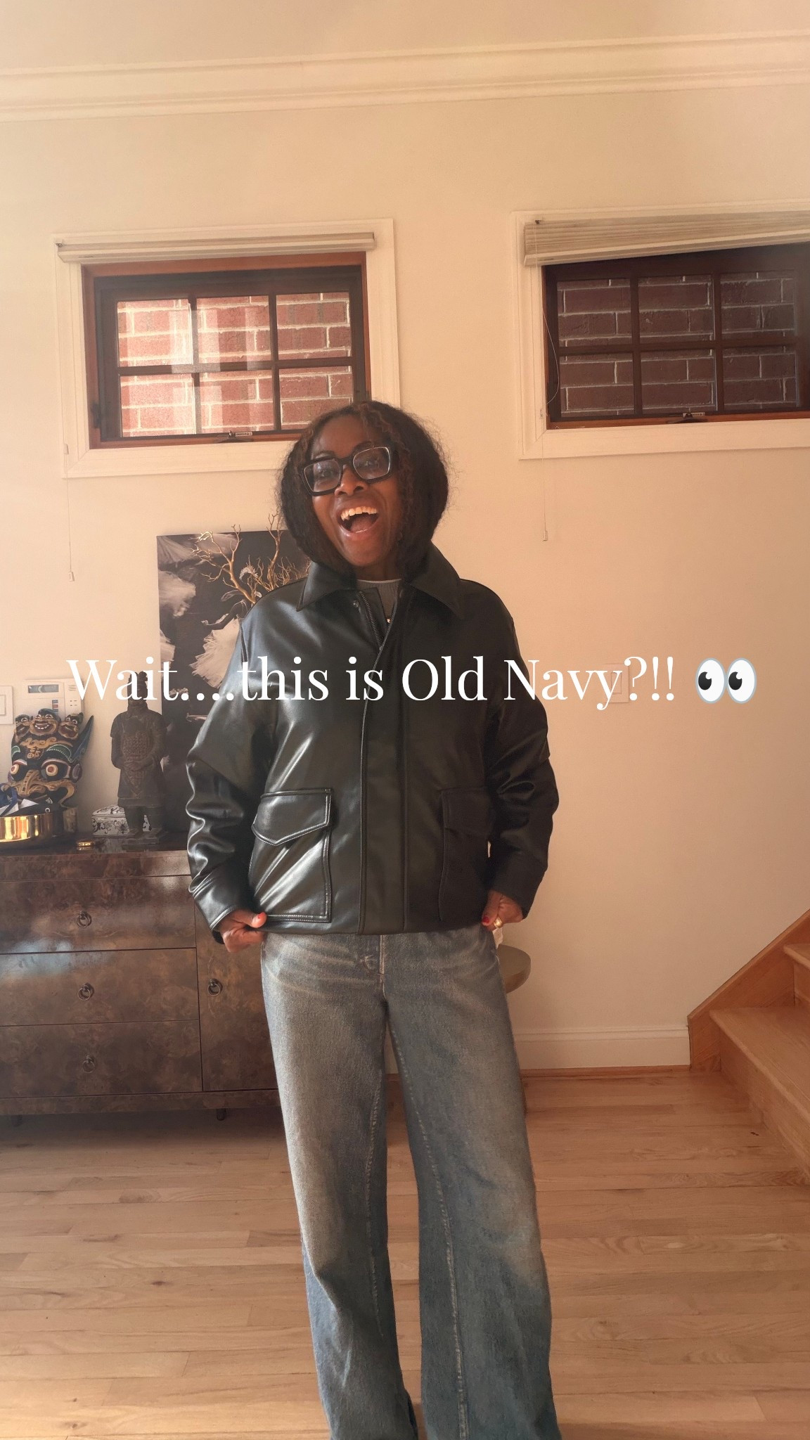 Okay I need to talk about this vegan leather jacket from Old Navy because I am OBSESSED. I was skeptical but this thing looks and feels so good — honestly better than the designer version and a fraction of the price.
It’s oversized but it still fits — you know what I mean? It doesn’t just swallow you. The collar is giving everything. And can we talk about these POCKETS? Actual real pockets.
It’s on sale right now  — go grab it before it’s gone.