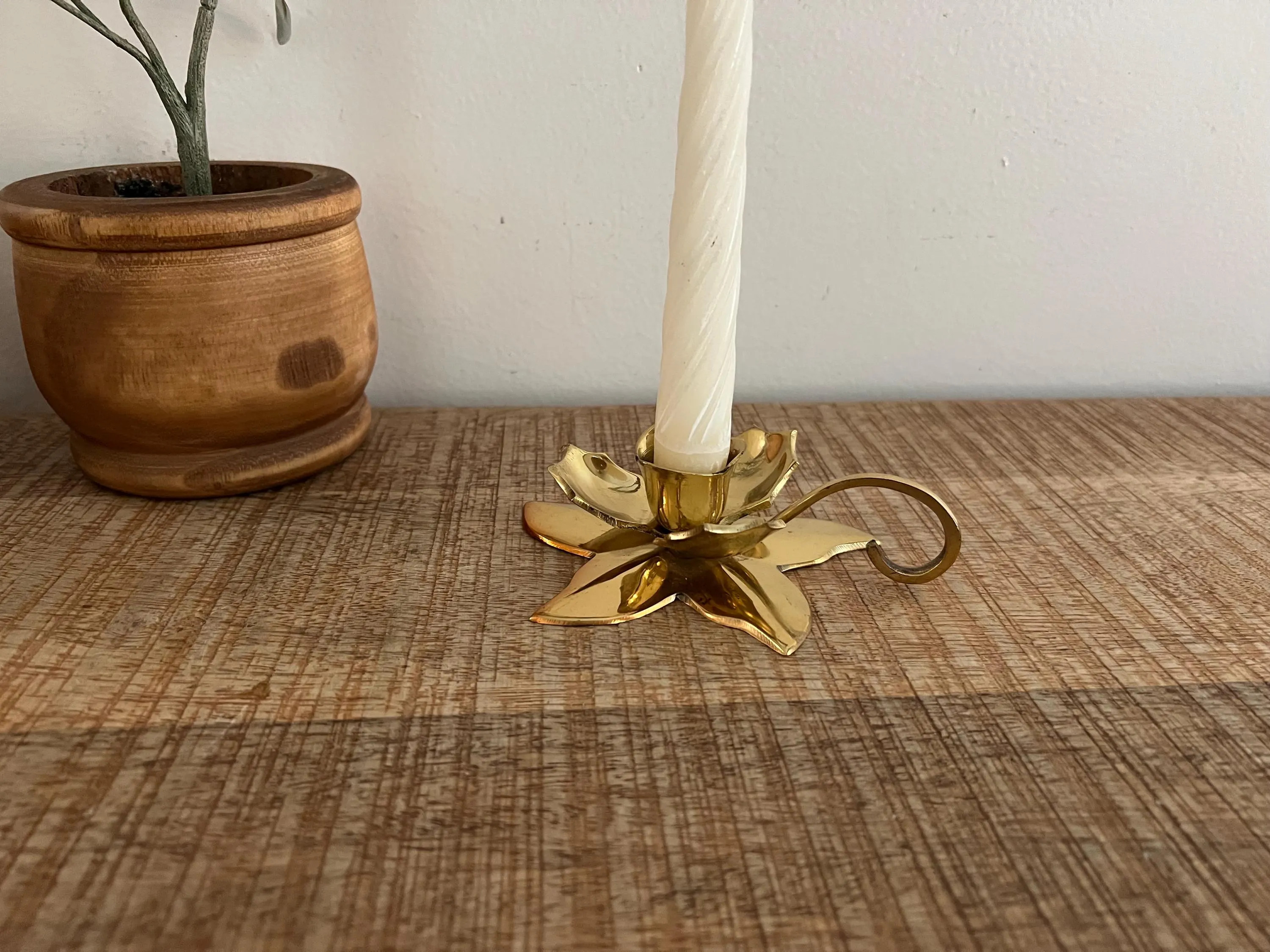 Vintage Brass Flower Candlestick With Handle - Etsy | Etsy (US)
