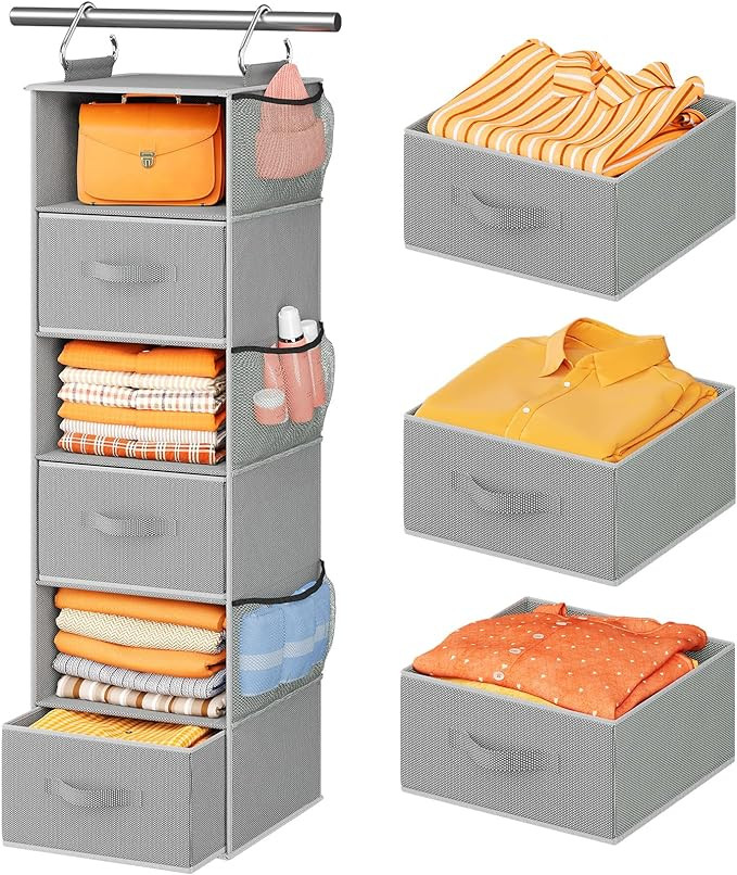 Pipishell 6-Shelf Hanging Closet Organizer, with 3 Detachable Drawers & Side Pockets, Closet Orga... | Amazon (US)