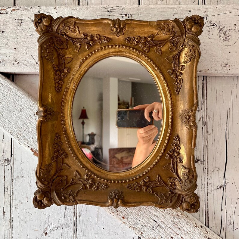Antique Mirror Gold Gesso Wood Ornate Frame 12 X 14 Vintage Oval Mirror - Etsy | Etsy (US)