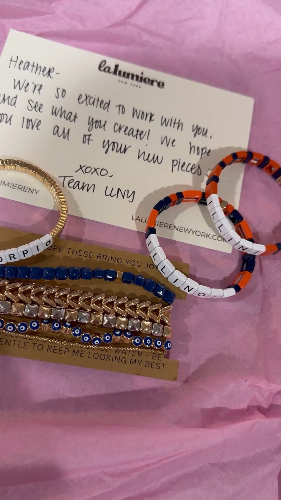 I am obsessed with my new stack from @lalumierenewyork ! I needed some March madness game to cheer on my team, go Illini! And I wanted a stack I could switch in and out for a ton of fun different variations bring on that Scorpio and evil eye energy! 

#LTKSeasonal #LTKunboxing #LTKOver40