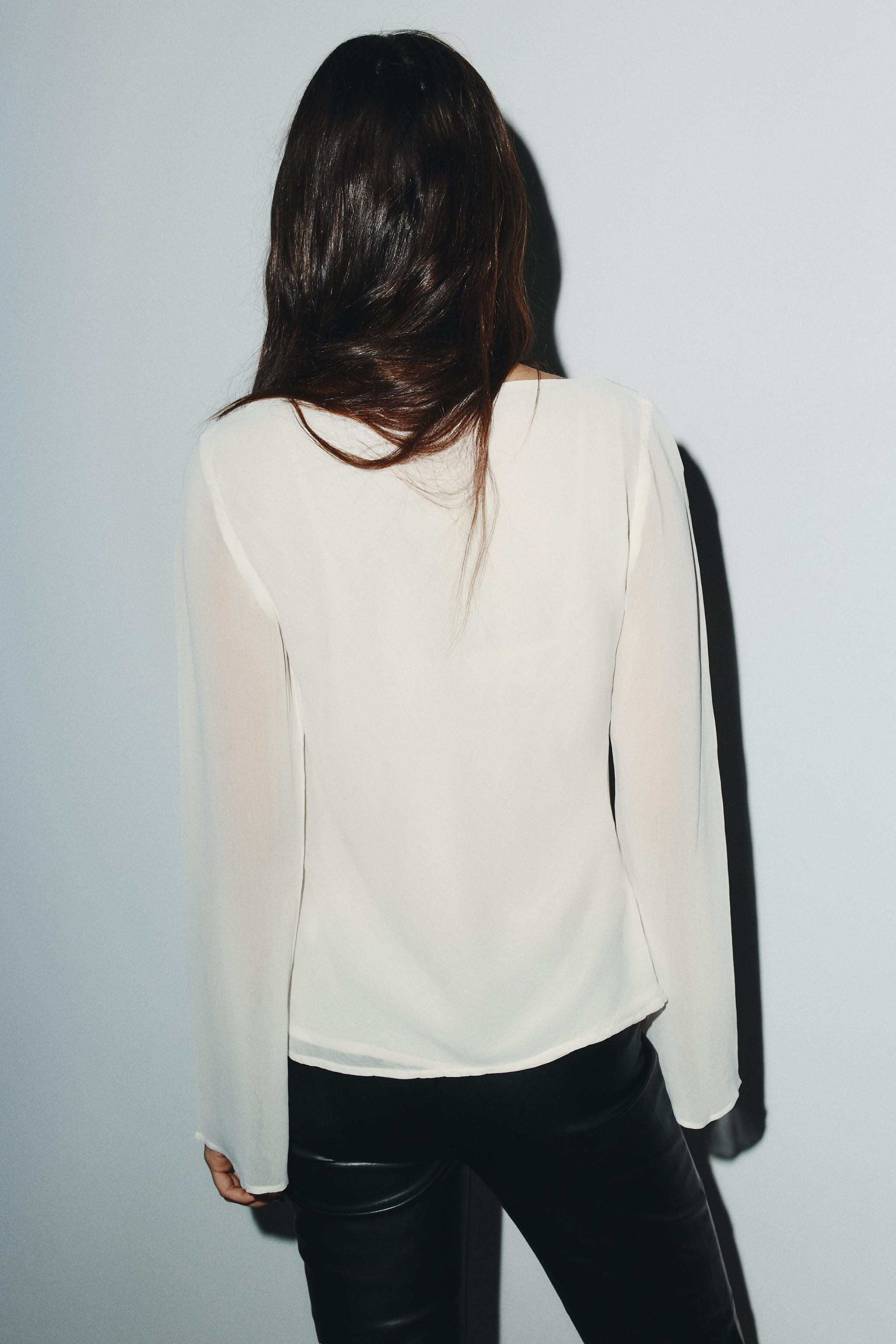 GEORGETTE LACE BOW SHIRT | Zara US