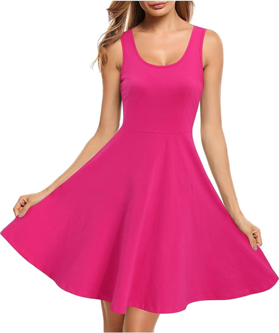 STYLEWORD Women's 2023 Summer Dress Casual Sleeveless Sundress Cotton Skater Tank Short Midi Dres... | Amazon (US)