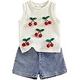 YINGISFITM Toddler Girl Clothes Baby Summer Waffle Knit Tank Top Sleeveless Shirt Jeans Shorts Fl... | Amazon (US)