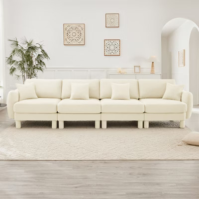 Straight Sectional Sofas with Shell-Shaped Armrests and Cylindrical Wrapped Legs Modern Elegant Design | Target