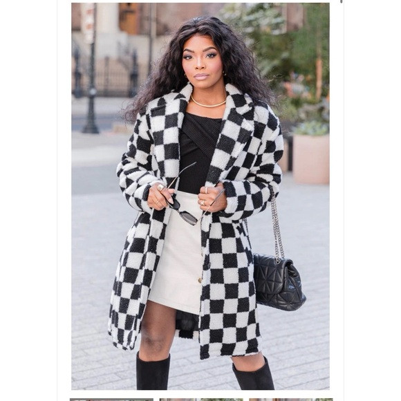 Black and Cream Checkered Sherpa Coat | Poshmark