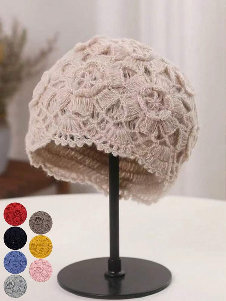 1pc Women Soft Knit Crochet Lace Vintage Turban Style Hat, Warm For Daily Wear, Outings And Autum... | SHEIN