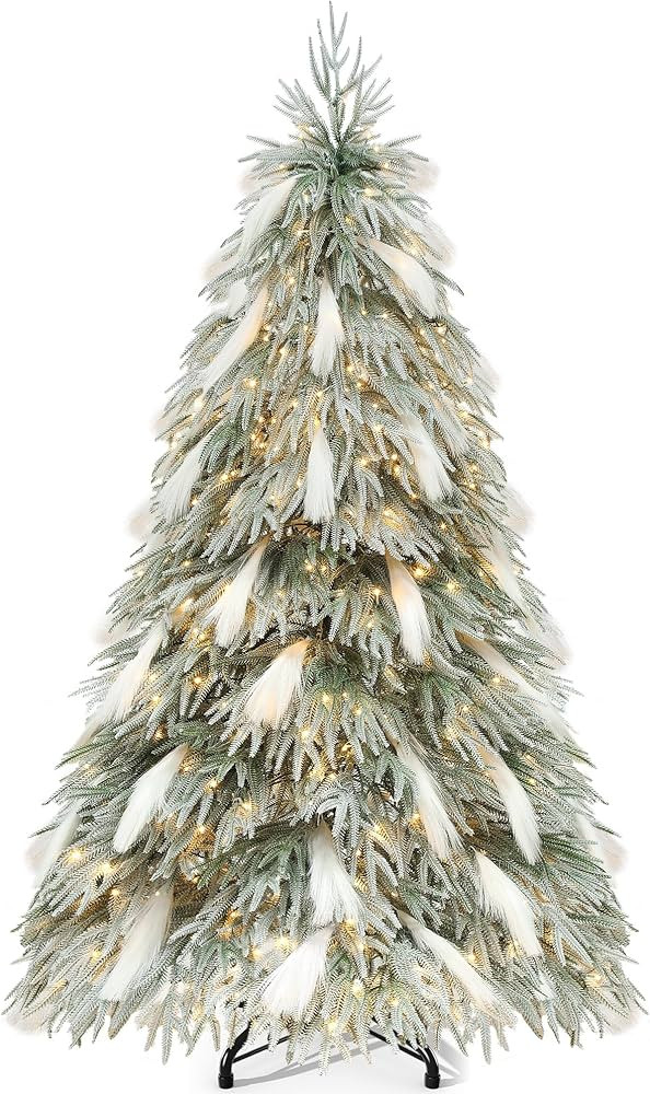 YITAHOME Pre-Lit Flocked Natural Drooping Pampas Christmas Tree, 6ft Snow Flocked Artificial Chri... | Amazon (US)