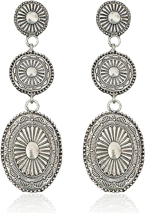 Western Earrings Jewelry for Women Vintage Concho Earrings Oval Turquoise Dangle Earrings Country... | Amazon (US)