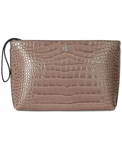 Crocodile-Embossed Leather Zipper Pouch | Macy's