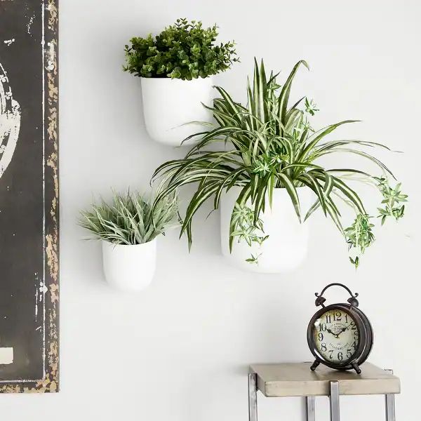 Gold/Silver/Black/or White Iron Modern Wall Sconce Planters Sets - S/3 9", 7", 6"H - White | Bed Bath & Beyond