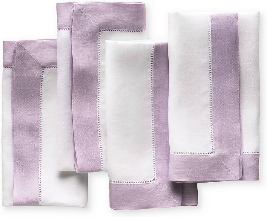 Easter Linen Napkins - Purple and White Set of 4, 20 x 20 inch - Luxe Hemstitch Dinner Napkins Cl... | Amazon (US)