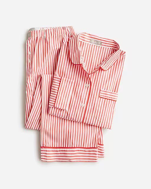 Long-sleeve cropped pajama pant set in striped cotton poplin | J.Crew US