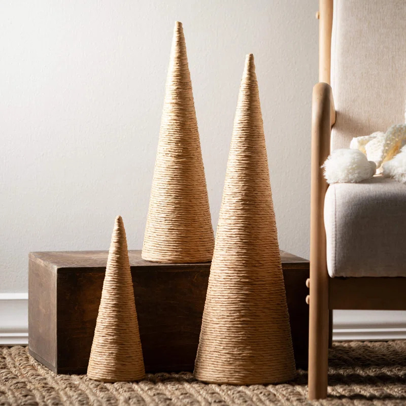12", 18.5" & 24.5" Christmas Rope Tabletop Christmas Trees Set of 3, Natural | Wayfair North America