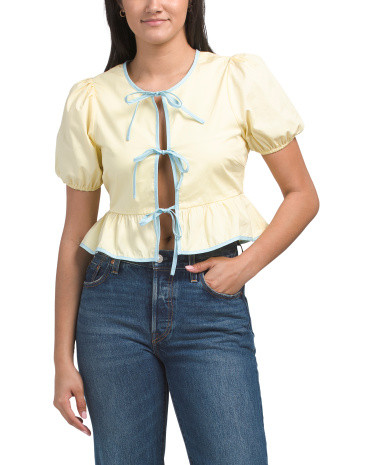 Contrast Trim Tie Front Top | Short Sleeve Tops | Marshalls | Marshalls
