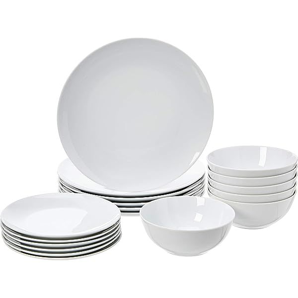 Amazon Basics 16-Piece Porcelain Kitchen Dinnerware Set with Plates, Bowls and Mugs, Service for 4 - | Amazon (US)