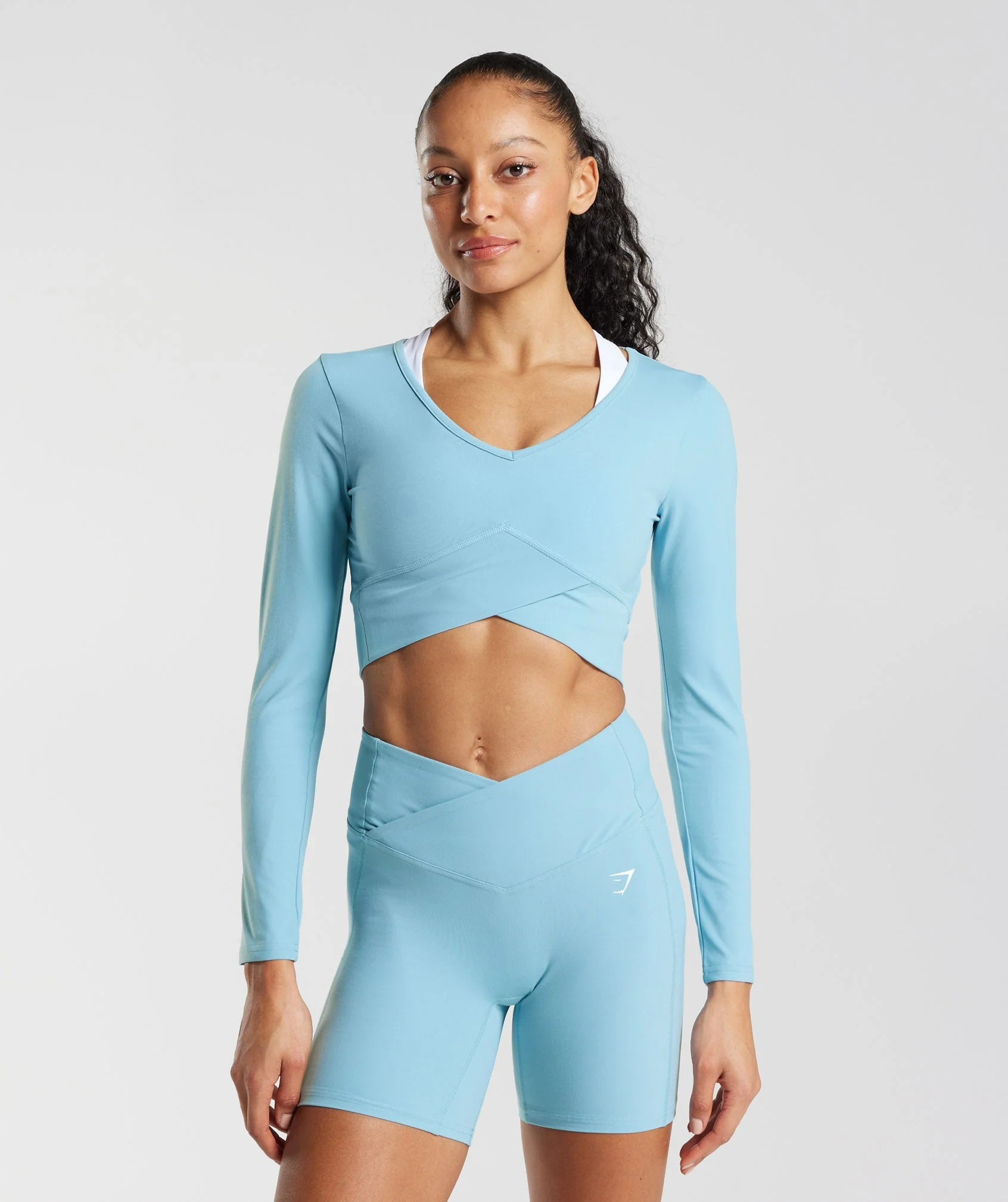 Gymshark Crossover Long Sleeve Crop Top - Iceberg Blue | Gymshark US