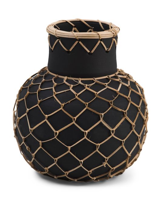 Tanye Terracotta Vase With Rattan Details | TJ Maxx