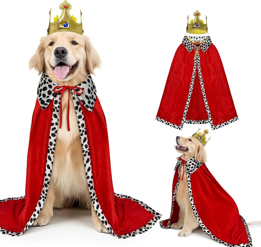 Dog Halloween Costumes Large Breed, King Costume Crown Hat and Cape, Funny Big Dog Halloween Cost... | Amazon (US)