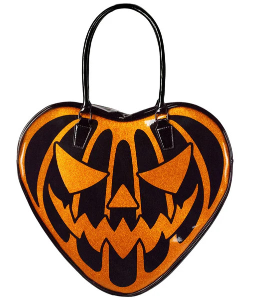 Orange Glitter Jack-O-Lantern Heart Leatherette Bag | UniqueVintage