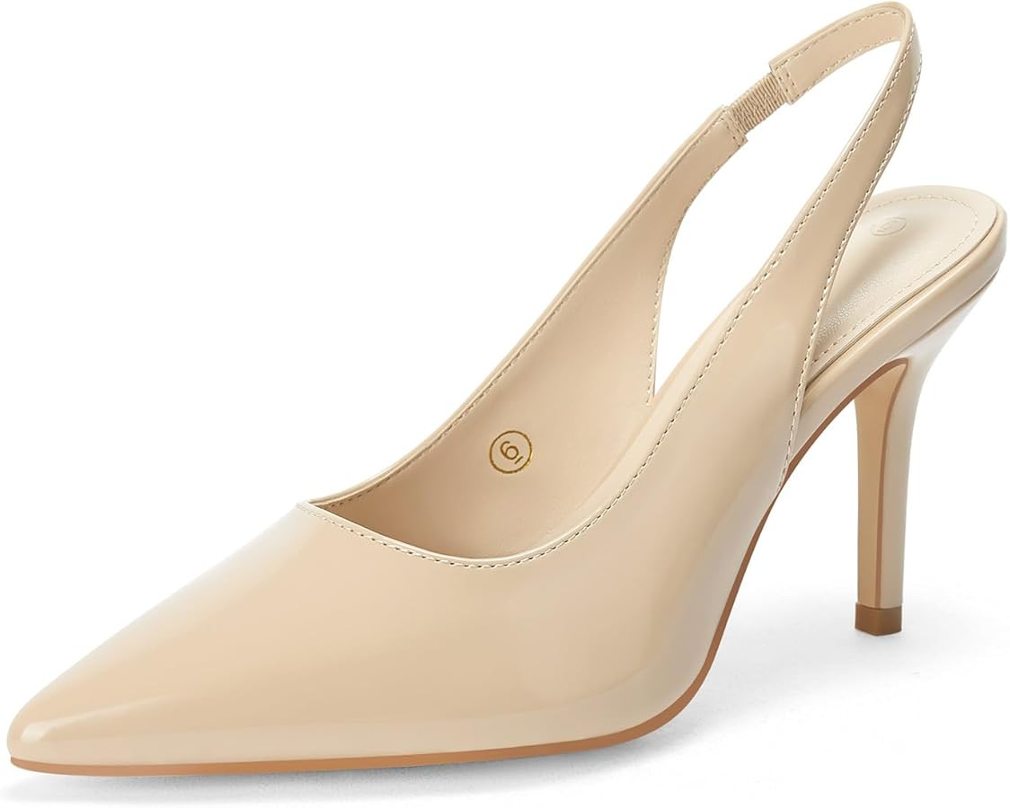 Trish Lucia Womens Slingback Pointed Toe Stiletto Pumps Slip-on High Heels Office Lady Sandals Pa... | Amazon (US)
