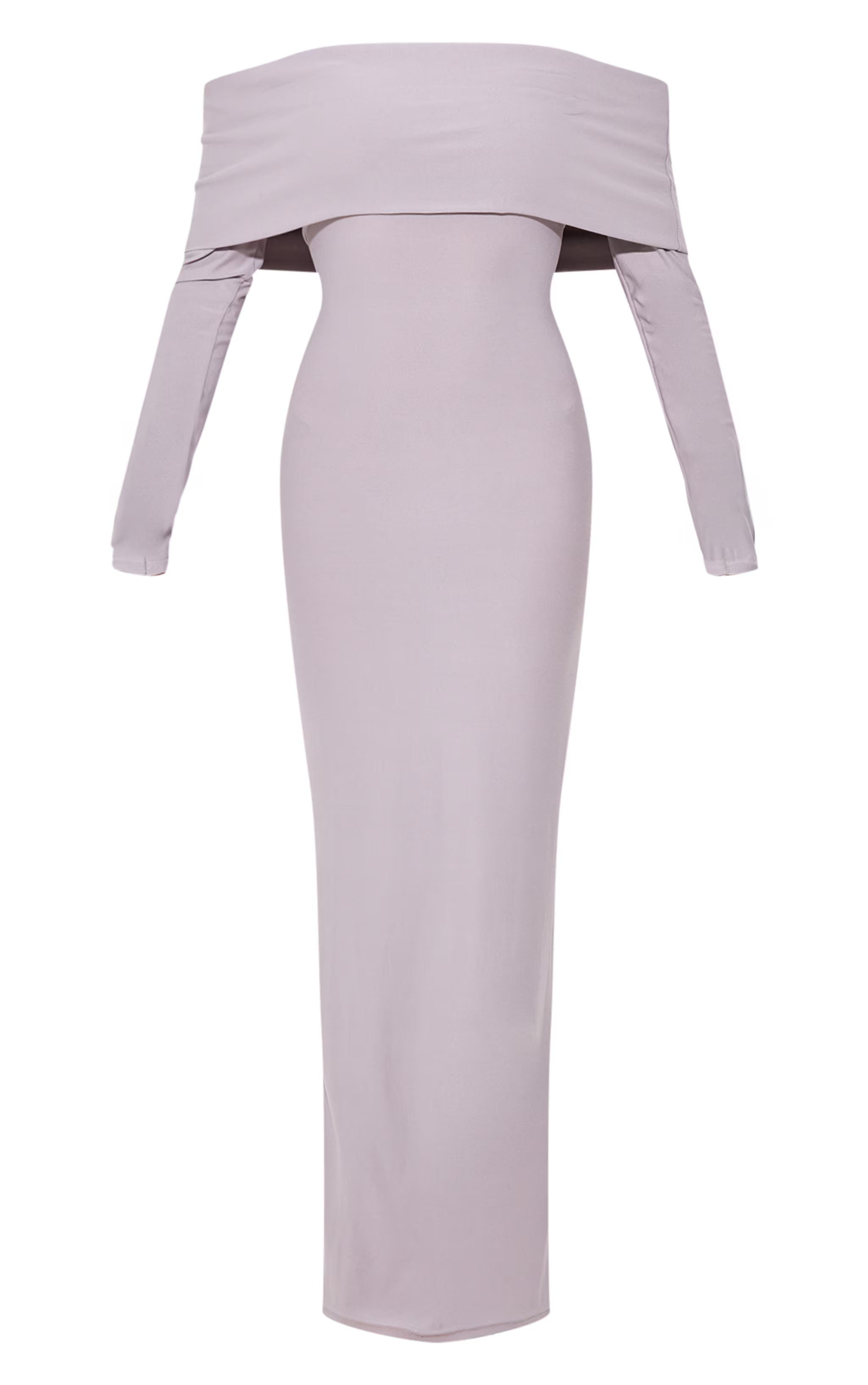 Light Grey Soft Touch Bardot Long Sleeve Maxi Dress | PrettyLittleThing UK