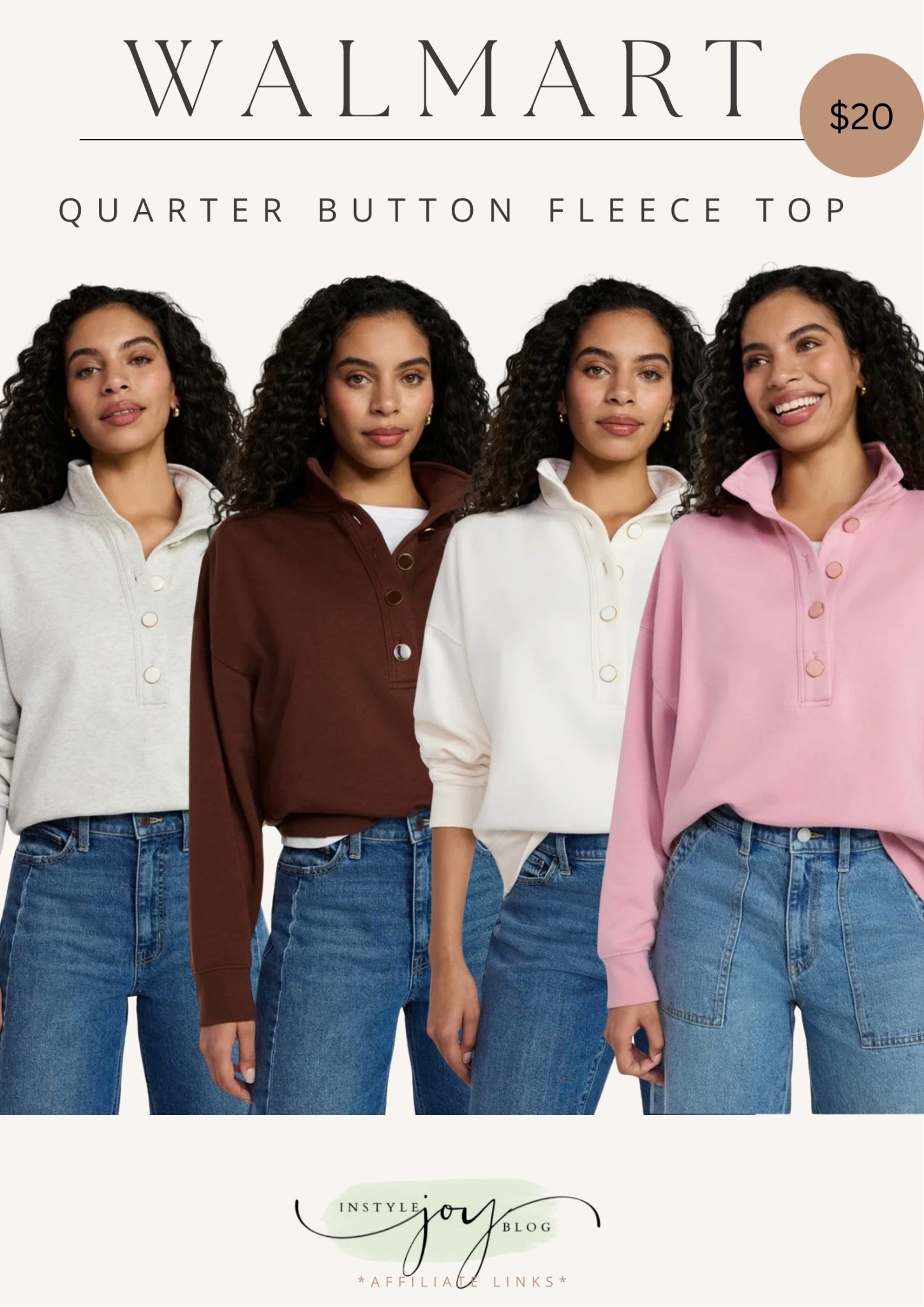 $20 Walmart Time and Tru Women's Quarter Button Fleece Top with Long Sleeves, Size XS-XXXL

#LTKWorkwear #LTKSeasonal #LTKFindsUnder50