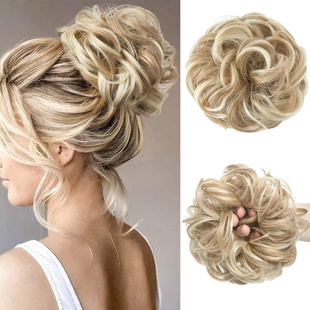 CJL HAIR Large Messy Bun Hair Piece Wavy Curly Scrunchies Synthetic Chignon Ponytail Hair Extensi... | Amazon (US)