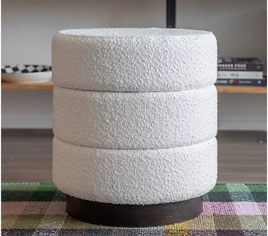 18" Round Boucle Storage Ottoman with Wood by Bright Bazaar | QVC