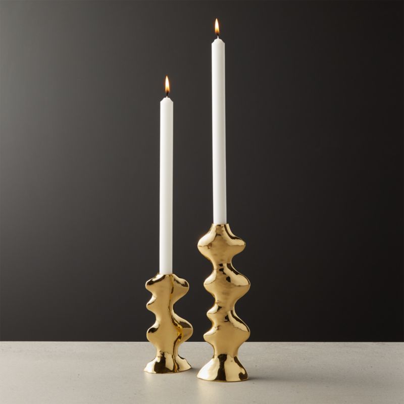 Waves Brass Taper Candle Holders | CB2 | CB2