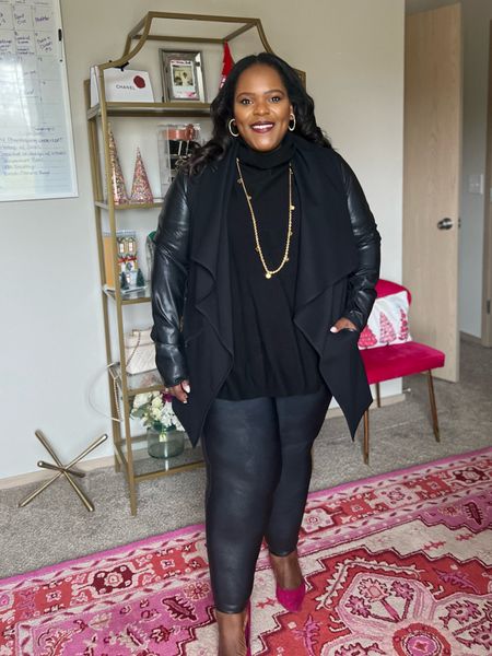Spanx faux leather drape jacket is definitely a closet staple that you’ll keep for years! Wearing the XL. 

#LTKHoliday #LTKstyletip #LTKworkwear