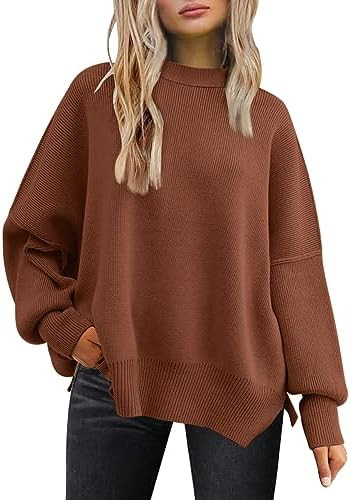 LILLUSORY Women's Oversized Batwing Sweaters 2025 Fall Outfits Trendy Crewneck Knit Side Slit Fas... | Amazon (US)